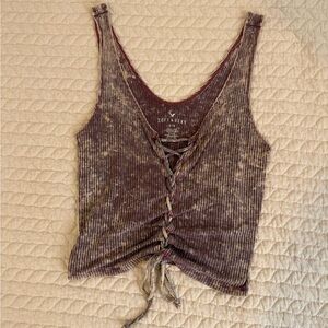 American Eagle Outfitters Mauve Ribbed Lace-Up Tank